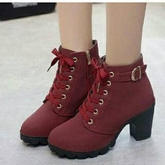 Boots Zipper Bludru Maroon 2