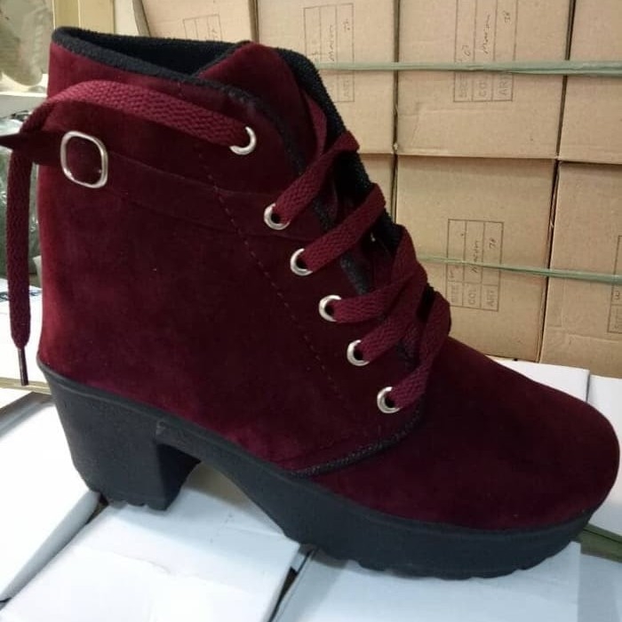 Boots Zipper Bludru Maroon 3