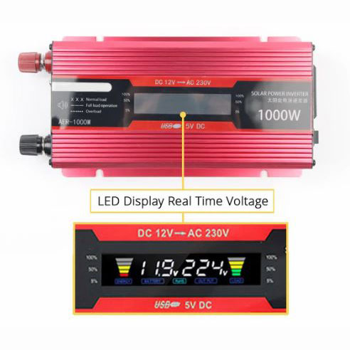 Carmaer Car Power Inverter DC 12V to AC 220V 1000W with LED Display SD