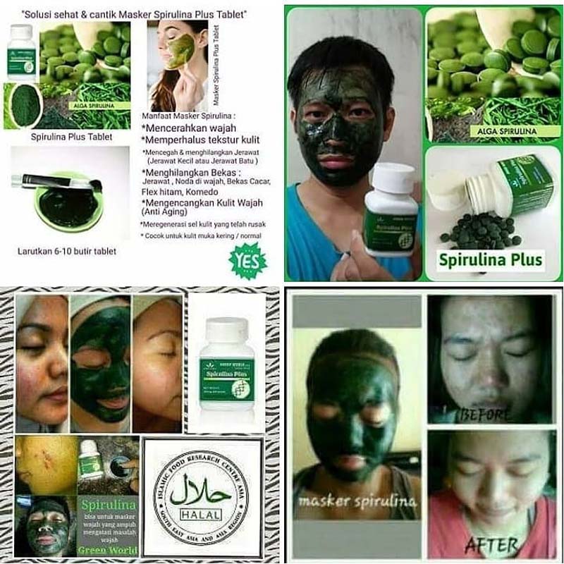 Green World Masker Spirulina Plus Untuk Masker Wajah, Menghilangkan Je 3