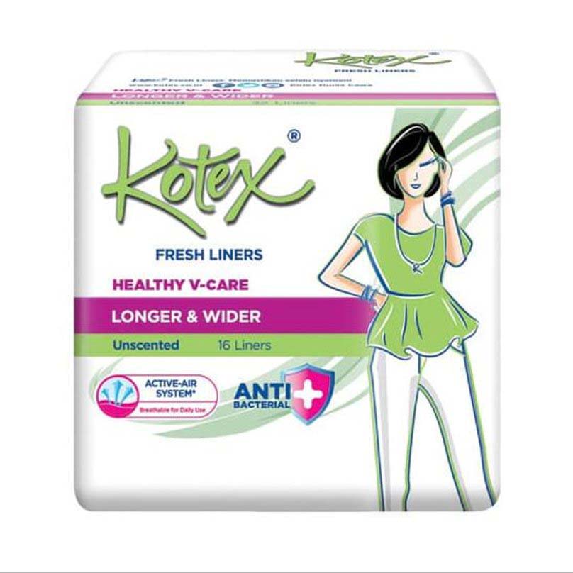 KOTEX ANTI BACTERIAL LONGER& WIDER UNSCENTED 16 LINERS 2