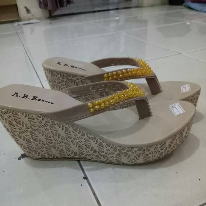 Sandal Wedges Emony Brukat Cream 2