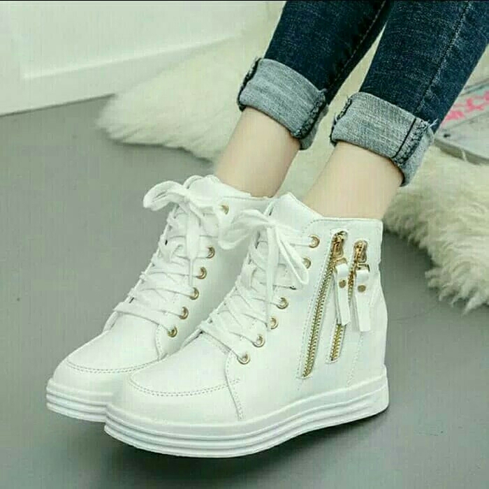 Sepatu KETS WANITA Double Zipp White 2