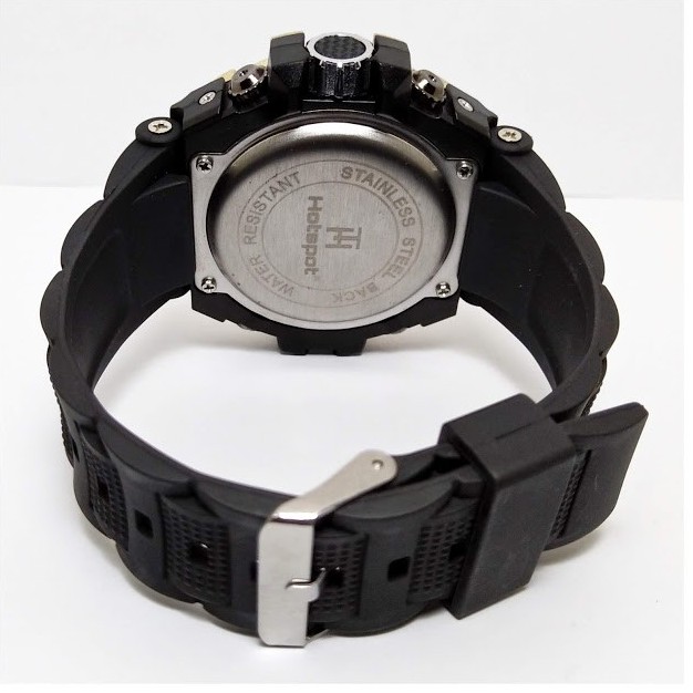 -JAM TANGAN DIGITAL PRIA-Dm 5 Cm-TALI RUBBER-WARNA HITAM Ring GOLD 2