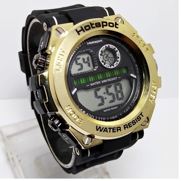 -JAM TANGAN DIGITAL PRIA-Dm 5 Cm-TALI RUBBER-WARNA HITAM Ring GOLD 3