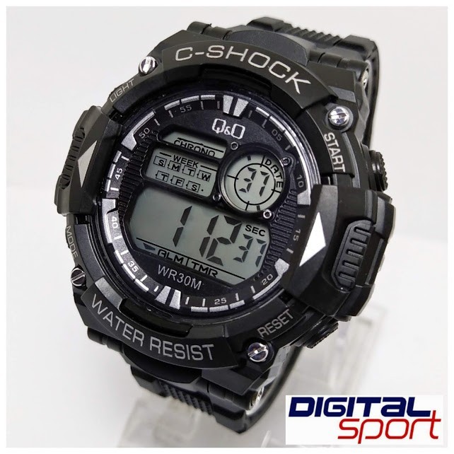 -JAM TANGAN DIGITAL PRIA-Dm 5 Cm-TALI RUBBER-WARNA HITAM list BIRU