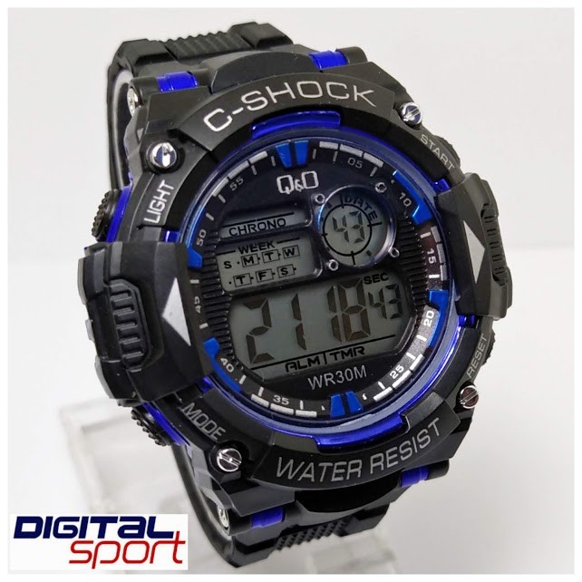 -JAM TANGAN DIGITAL PRIA-Dm 5 Cm-TALI RUBBER-WARNA HITAM list BIRU 2