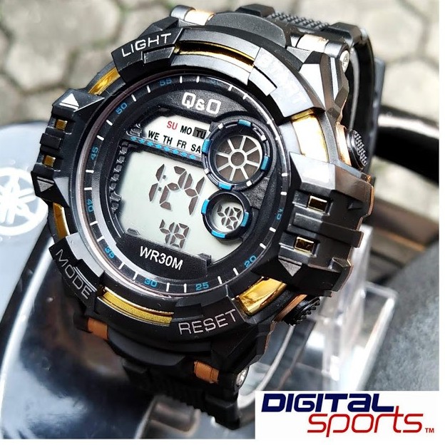 -JAM TANGAN DIGITAL PRIA-Dm 5 Cm-TALI RUBBER-WARNA HITAM list GOLD