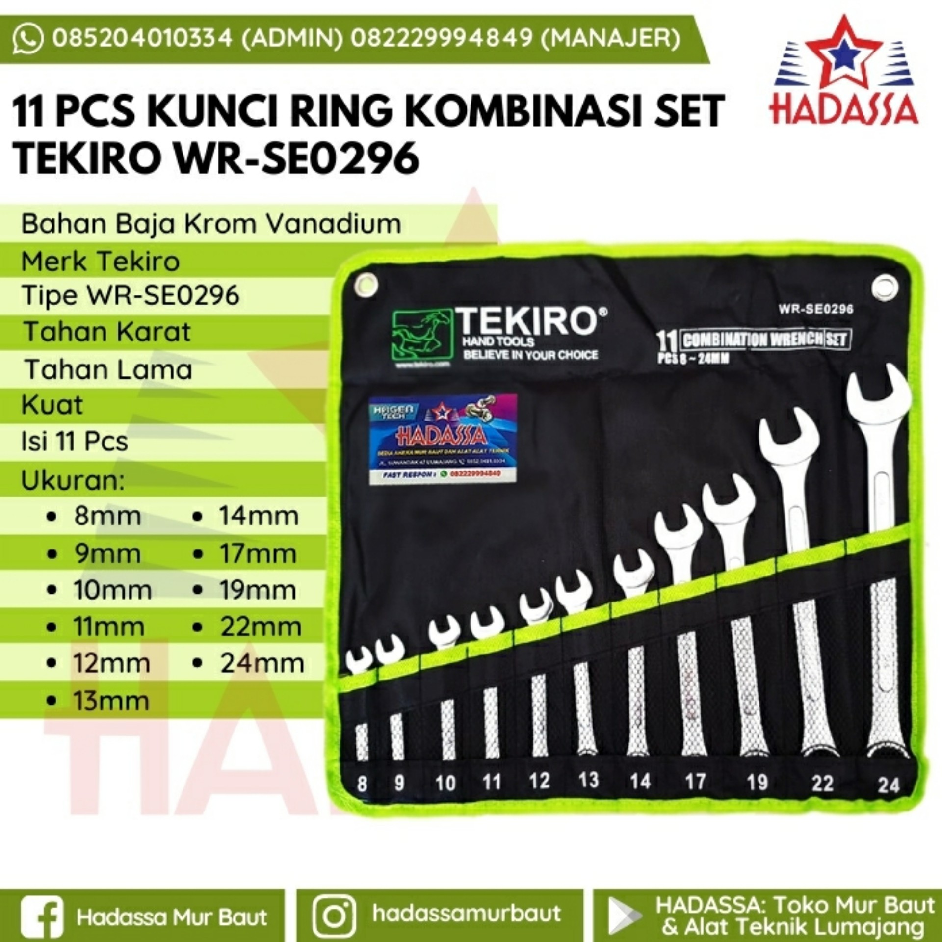 11 Pcs Kunci Ring Kombinasi Set Tekiro WR-SE0296