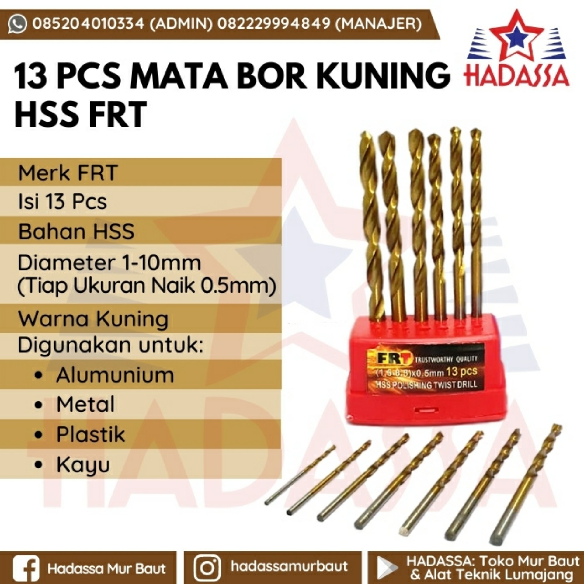 13 Pcs Mata Bor Kuning HSS FRT