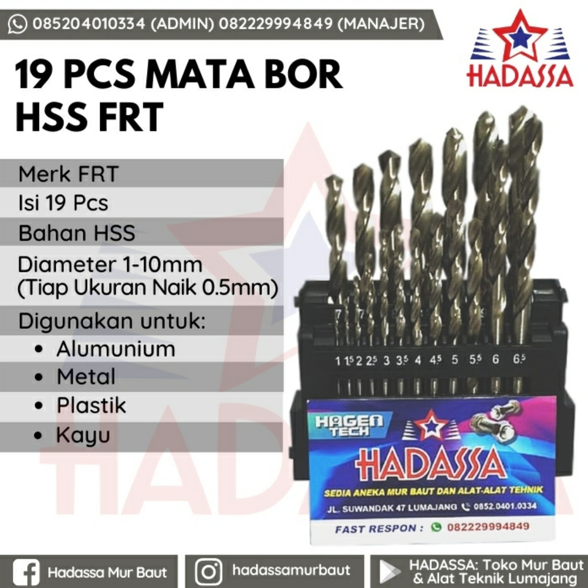 19 Pcs Mata Bor HSS FRT