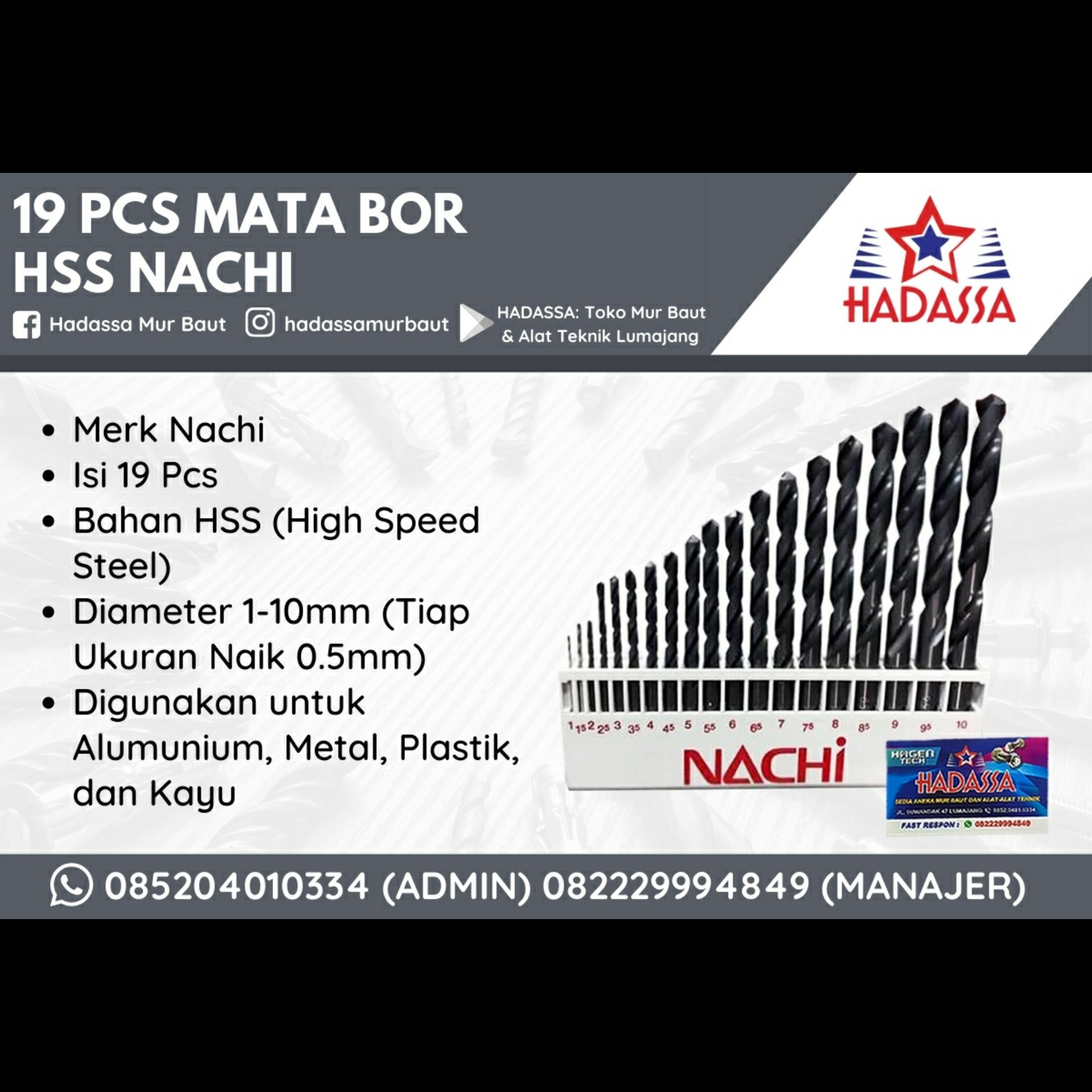 19 Pcs Mata Bor HSS Nachi