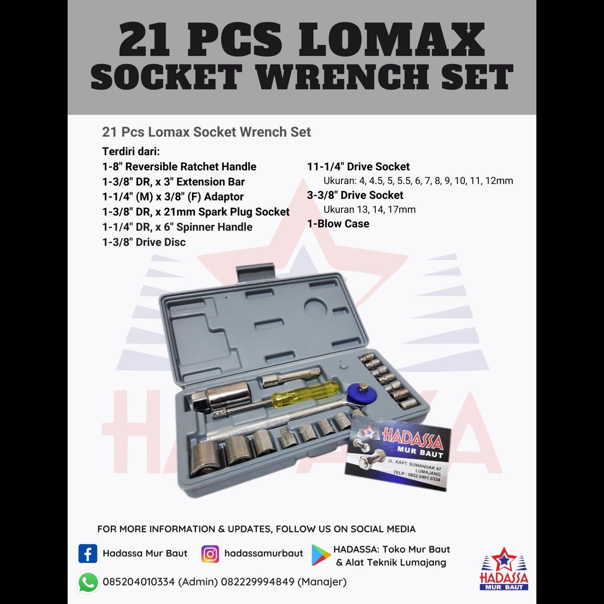 21 Pcs Lomax Socket Wrench Set