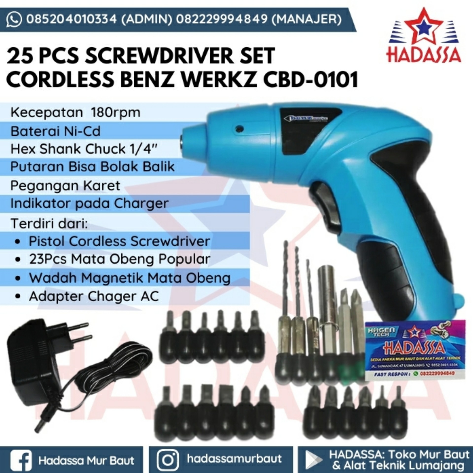 25 Pcs Screwdriver Set Cordless Benz Werkz CBD-0101