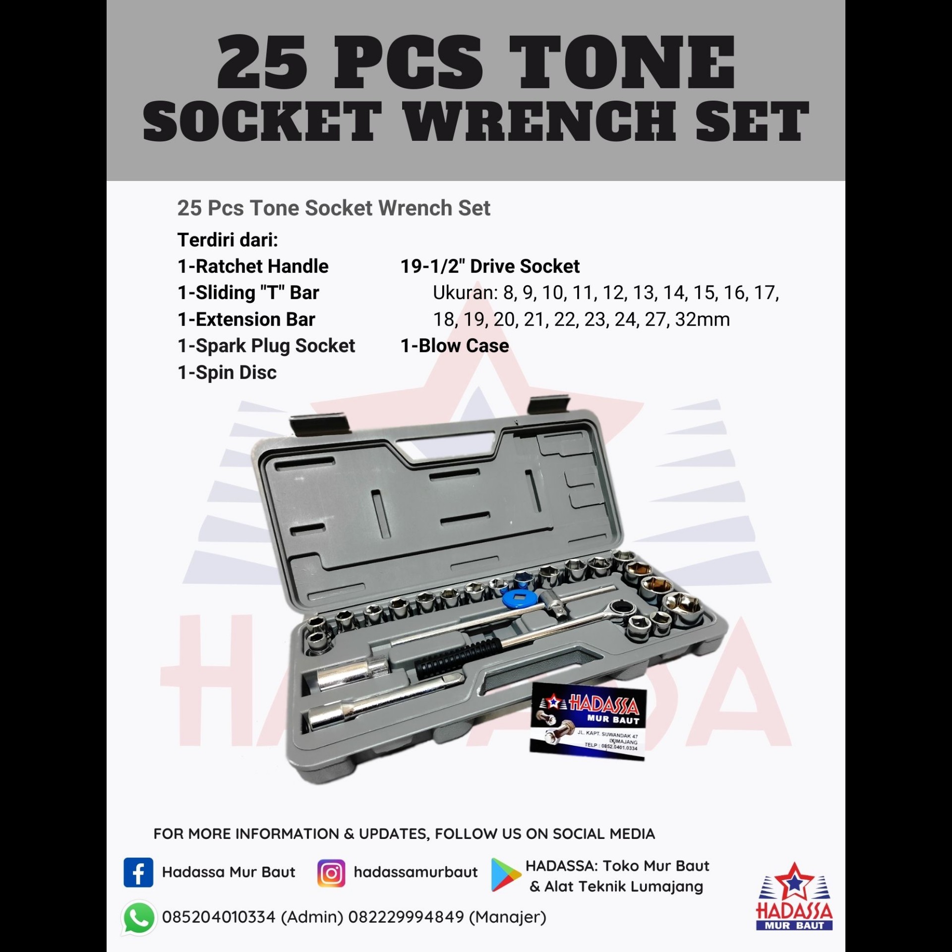 25 Pcs Tone Socket Wrench Set