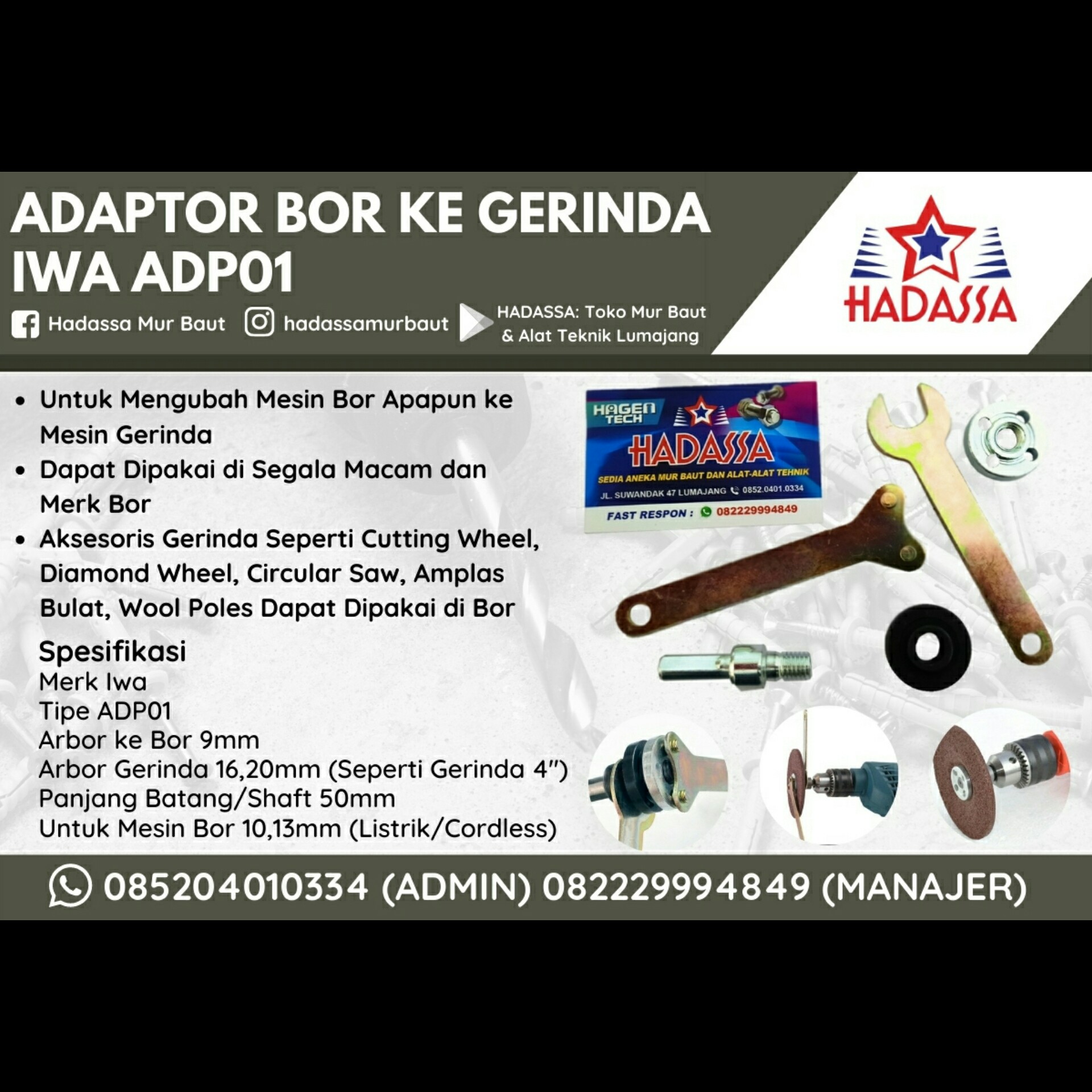 Adaptor Bor ke Gerinda Iwa ADP01