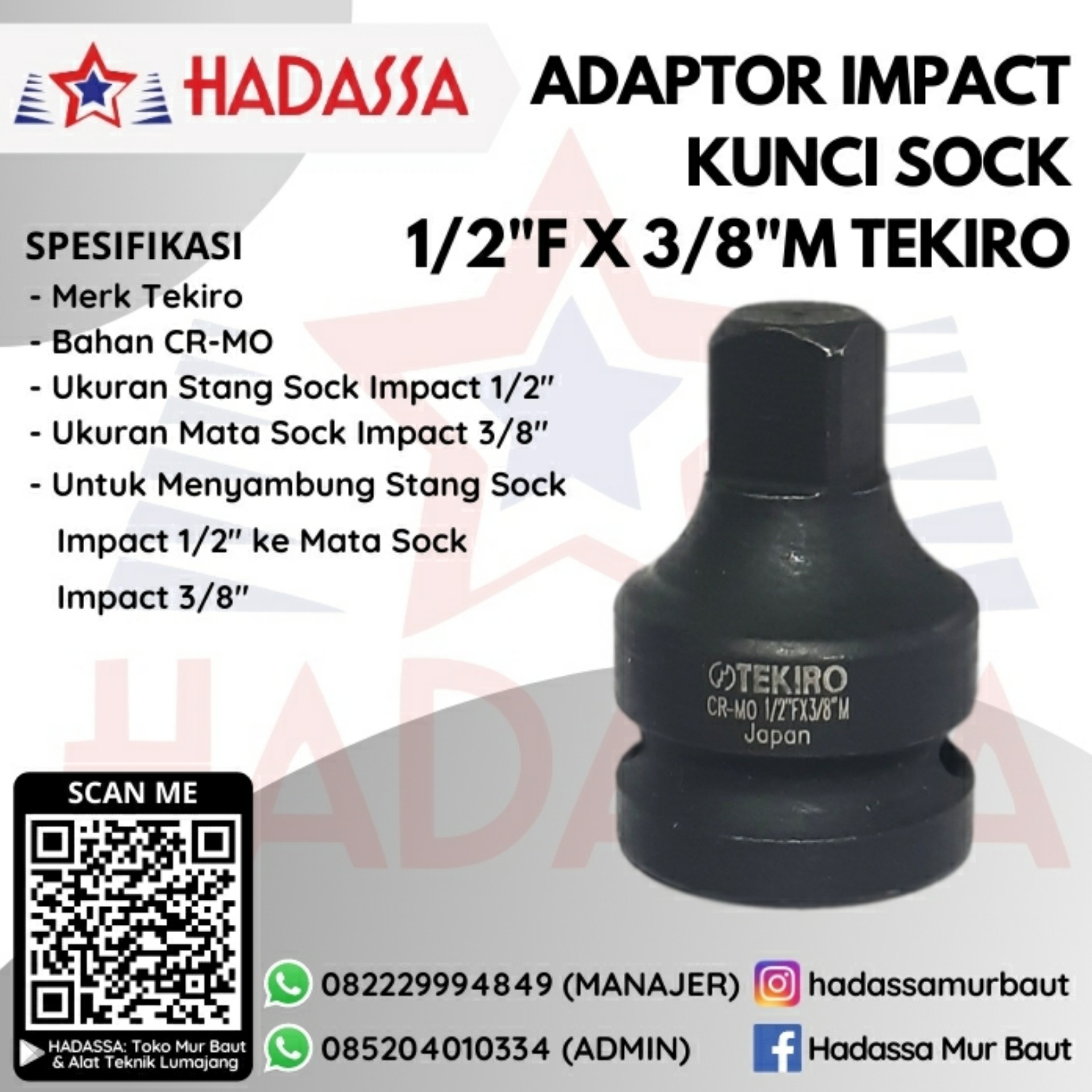 Adaptor Impact Kunci Sock 1per2F x 3per8M Tekiro