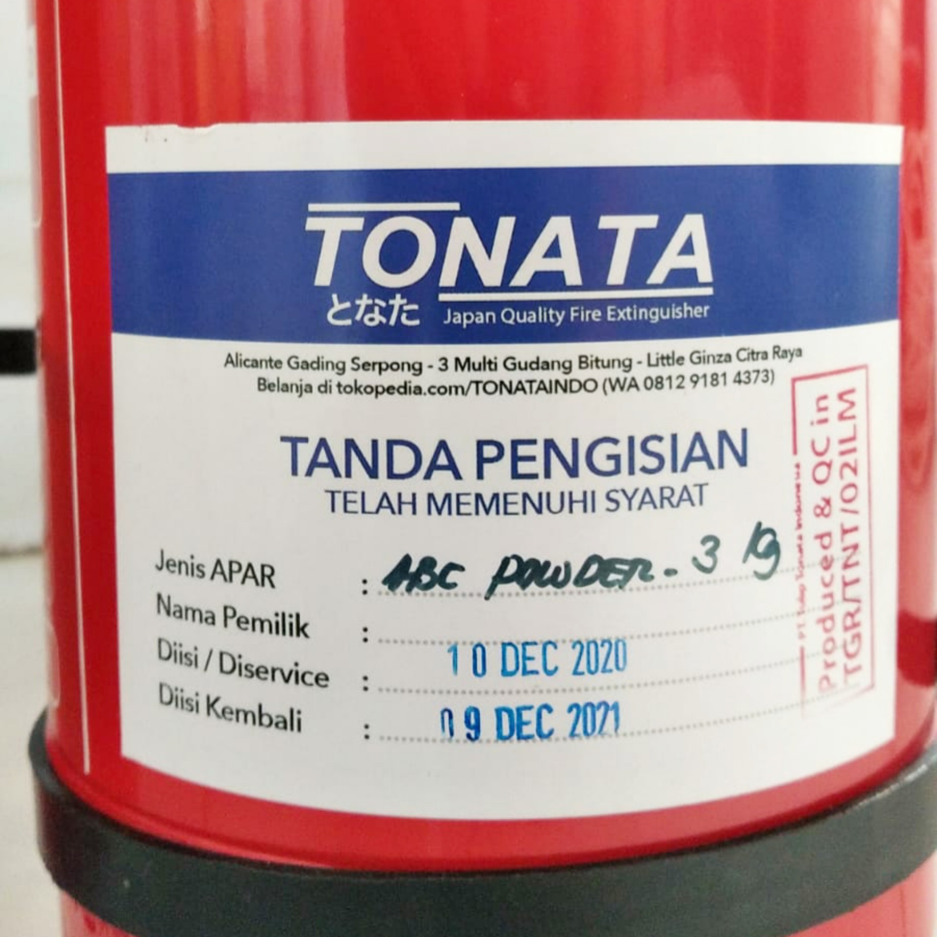 Alat Pemadam Api Ringan APAR Powder Tonata 3kg 4