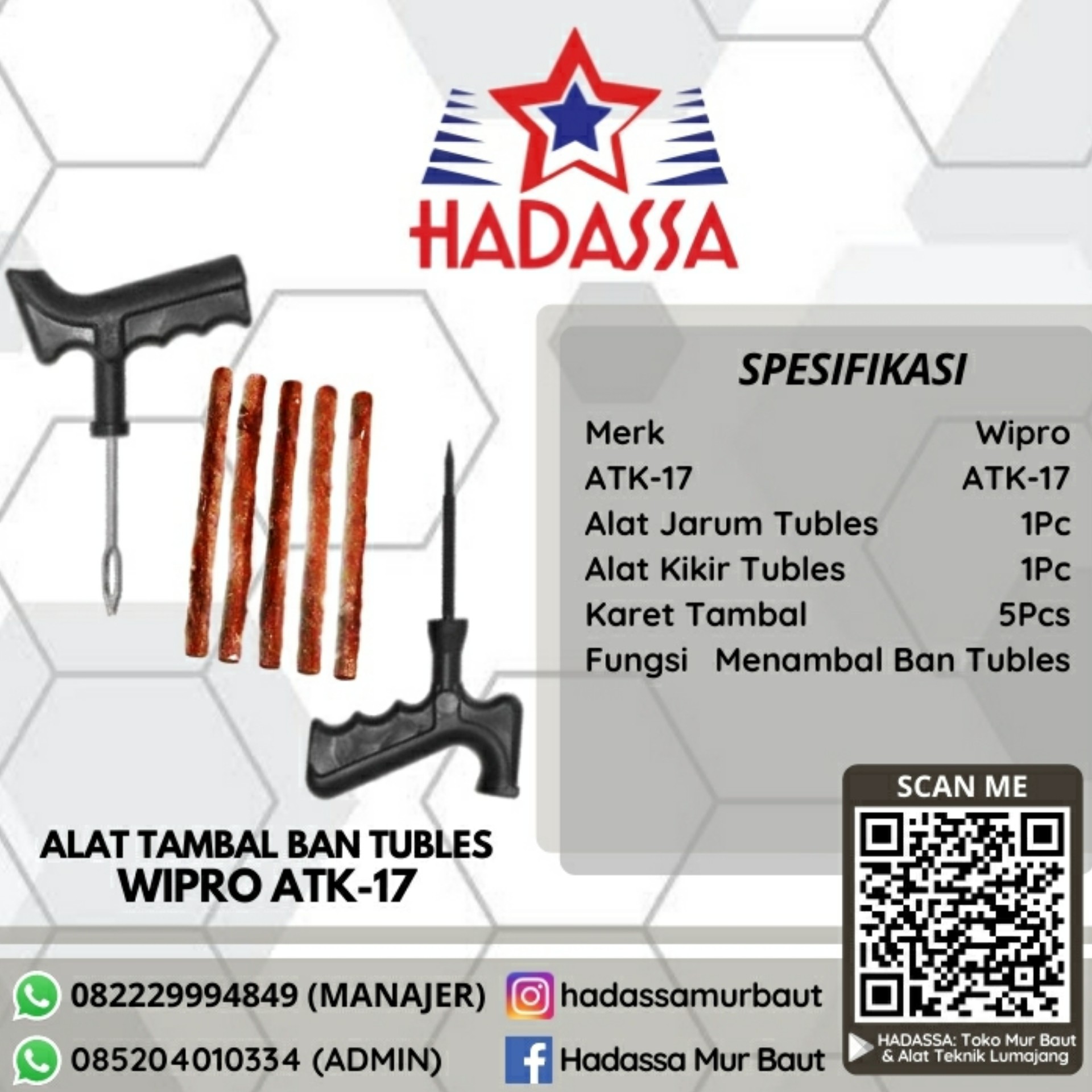 Alat Tambal Ban Tubeless Wipro ATK-17