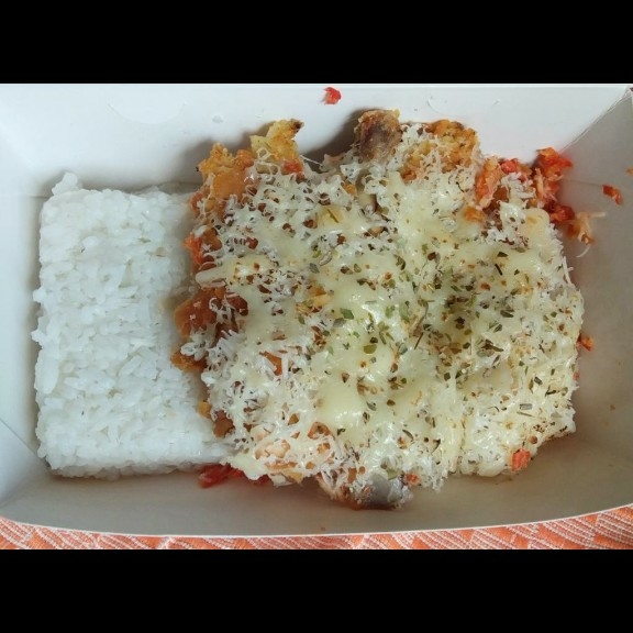 Ayam Geprek Keju Mozzarella Plus Nasi