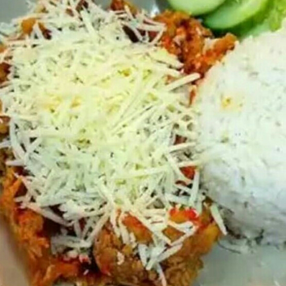 Ayam Geprek Pake Keju Dan Nasi