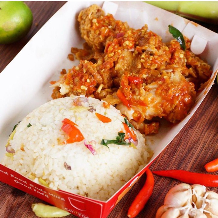 Ayam Geprek dan nasi