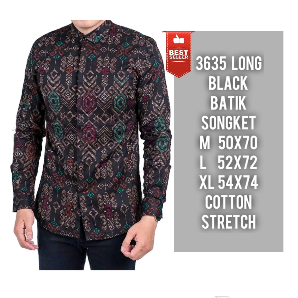 BATIK PRIA LONG BLACK BATIK SONGKET COTTON STRETCH -3635