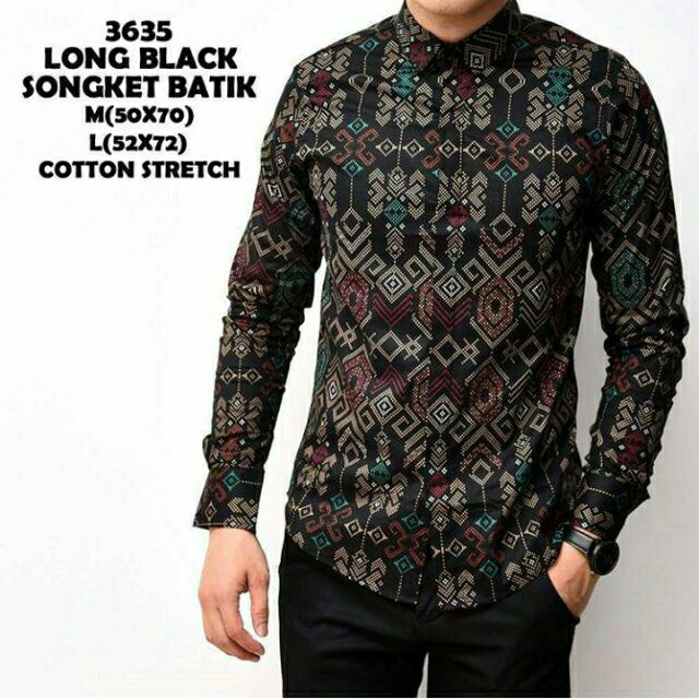 BATIK PRIA LONG BLACK BATIK SONGKET COTTON STRETCH -3635 2