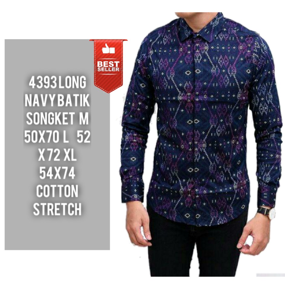 BATIK PRIA LONG NAVY BATIK SONGKET COTTON STRETCH - 4393