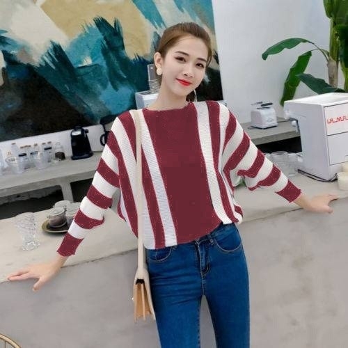 BATWING STRIPE MAROON TOP