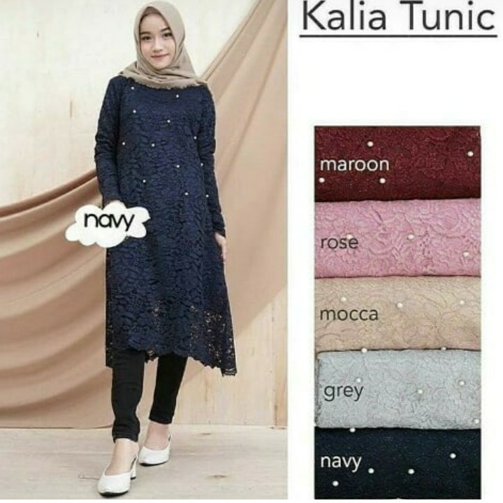 BUSANA MUSLIM KALIA TUNIC - WARNA NAVY DAN PILIHAN WARNA LAIN