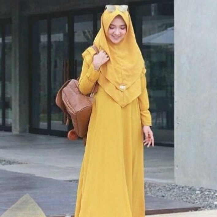 BUSANA MUSLIM SALLY DRESS  KHIMAR NAIRA - WARNA MUSTARD