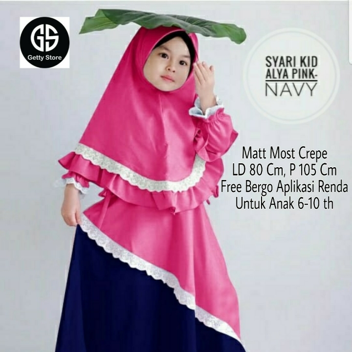 BUSANA MUSLIM SYARI KID ALYA PINK NAVY