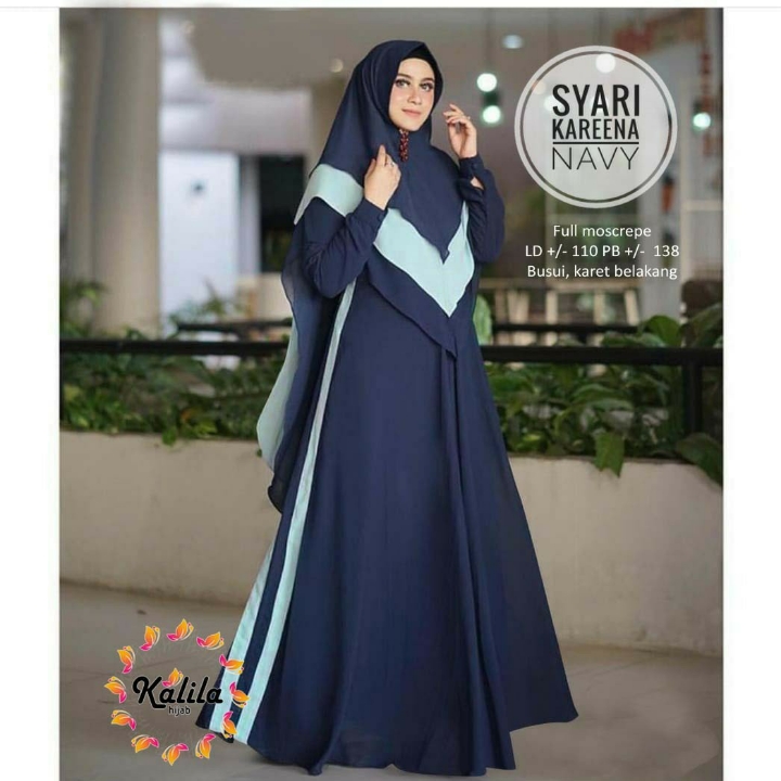 BUSANA MUSLIM WANITA - SYARI KAREENA WARNA NAVY