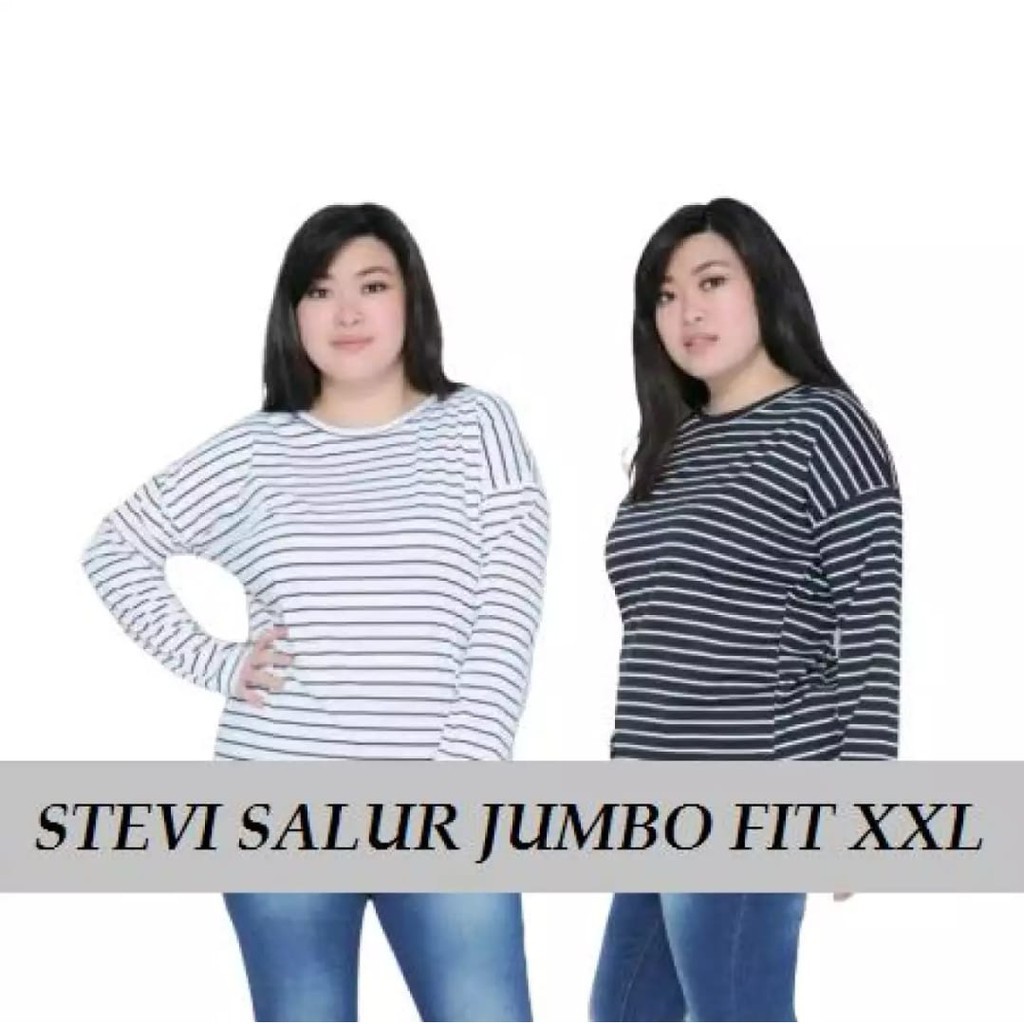 Baju Kaos Jumbo L-XXL Murah Lengan Panjang Salur Stevi Kekinian