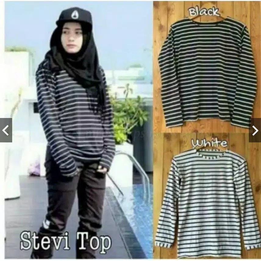 Baju Kaos Jumbo L-XXL Murah Lengan Panjang Salur Stevi Kekinian 2