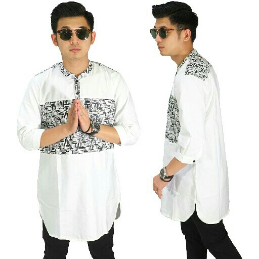 Baju Muslim Kurta Gamis 34 Kombinasi Motif Putih