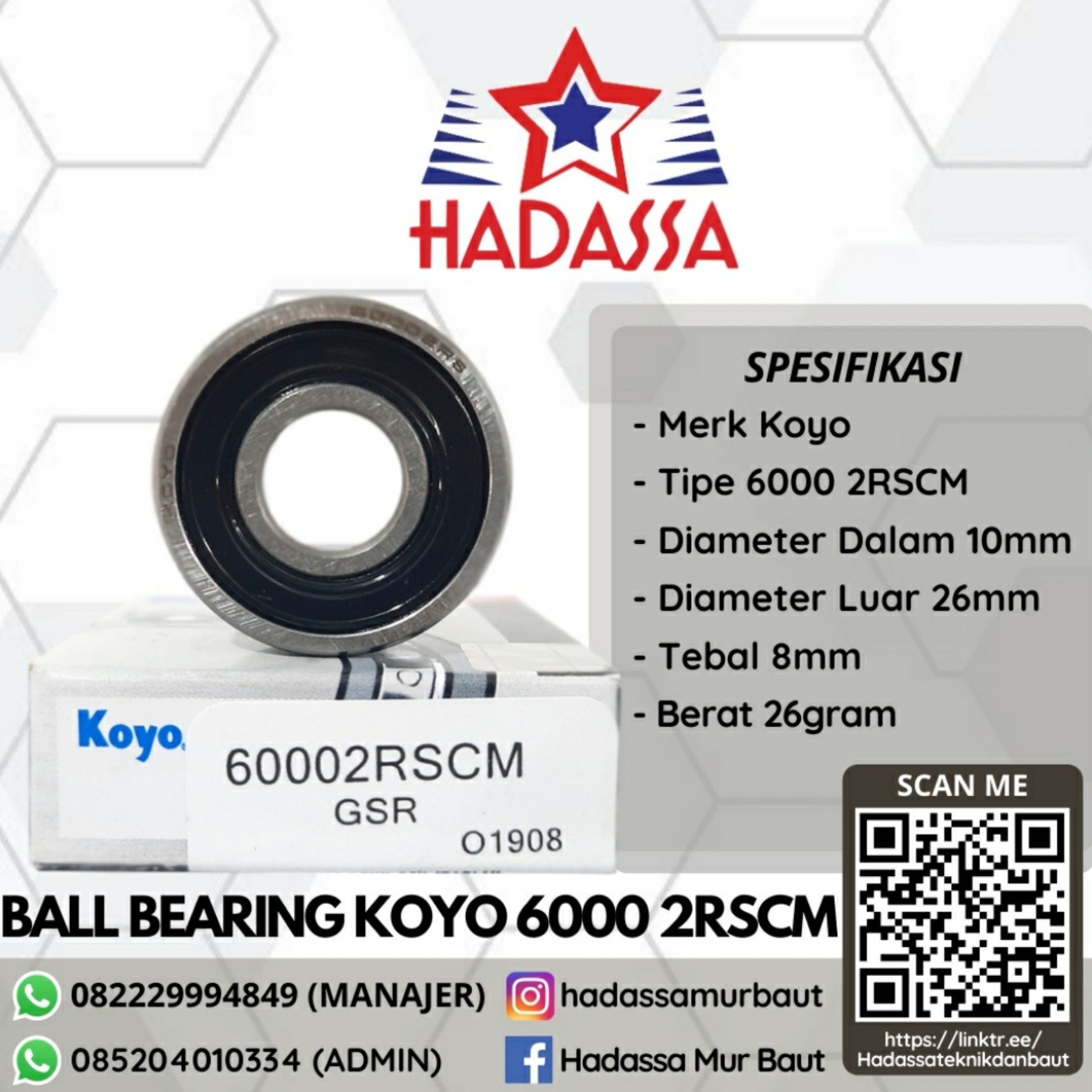 Ball Bearing Koyo 6000 2RSCM