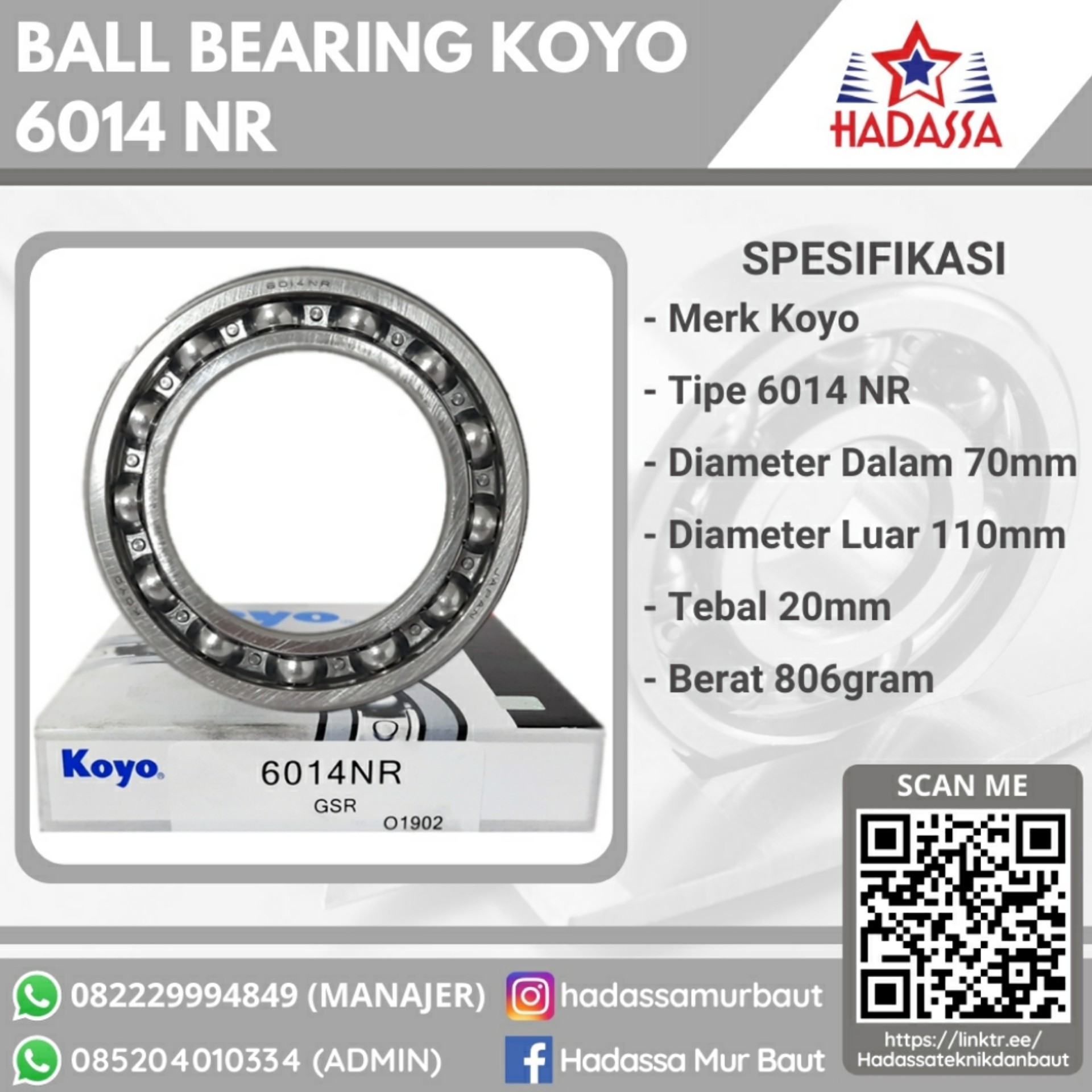 Ball Bearing Koyo 6014 NR