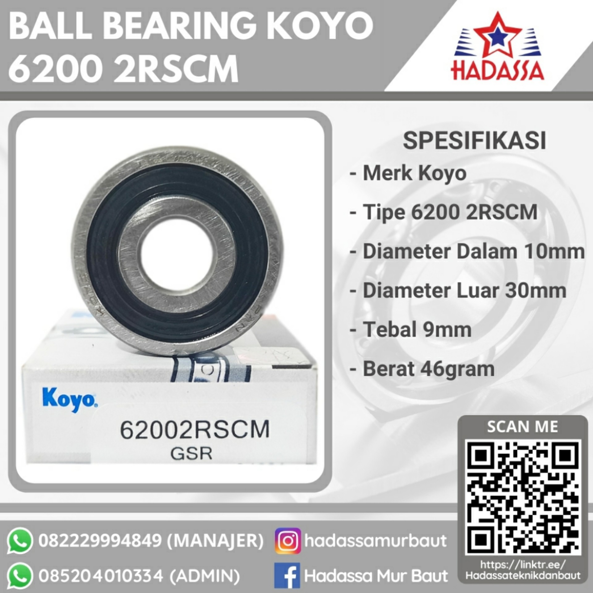 Ball Bearing Koyo 6200 2RSCM