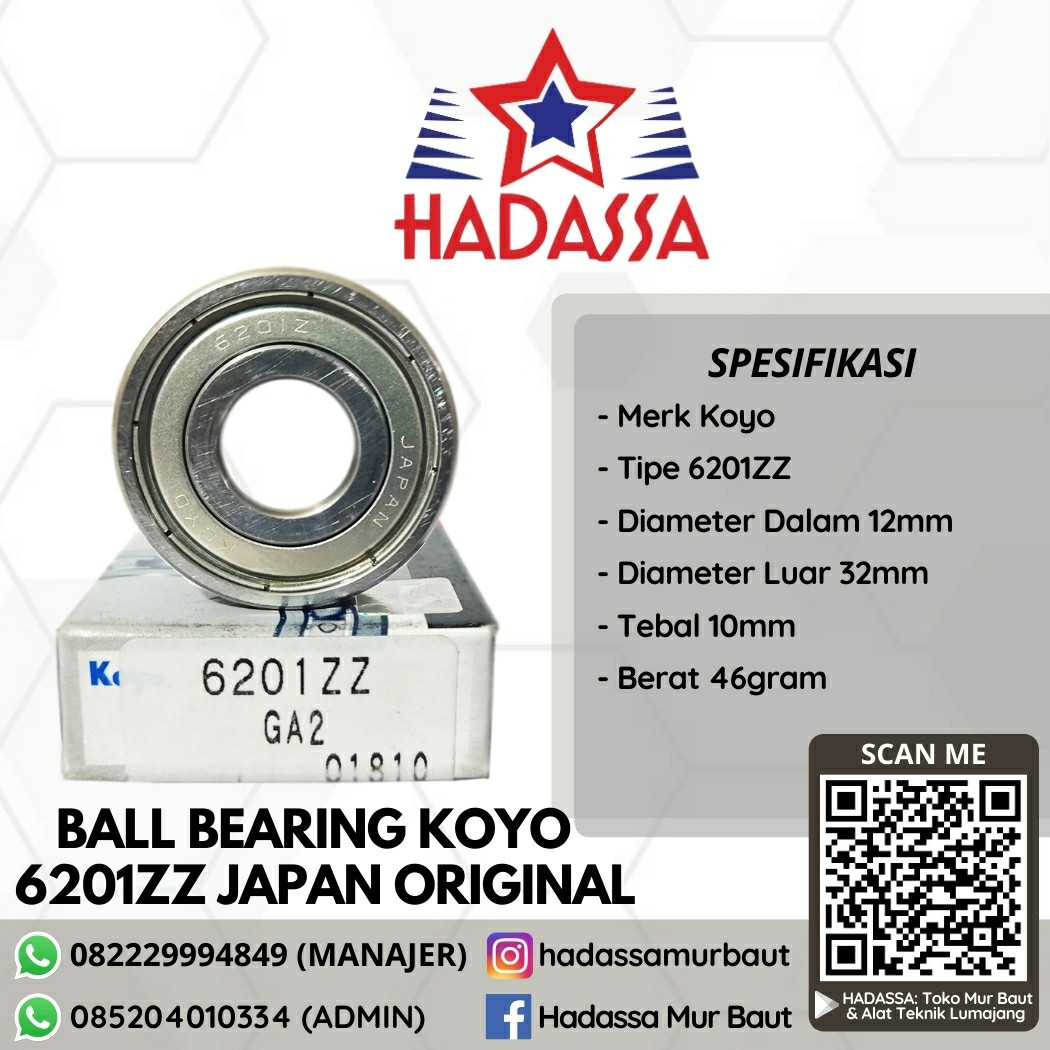 Ball Bearing Koyo 6201ZZ Japan Original