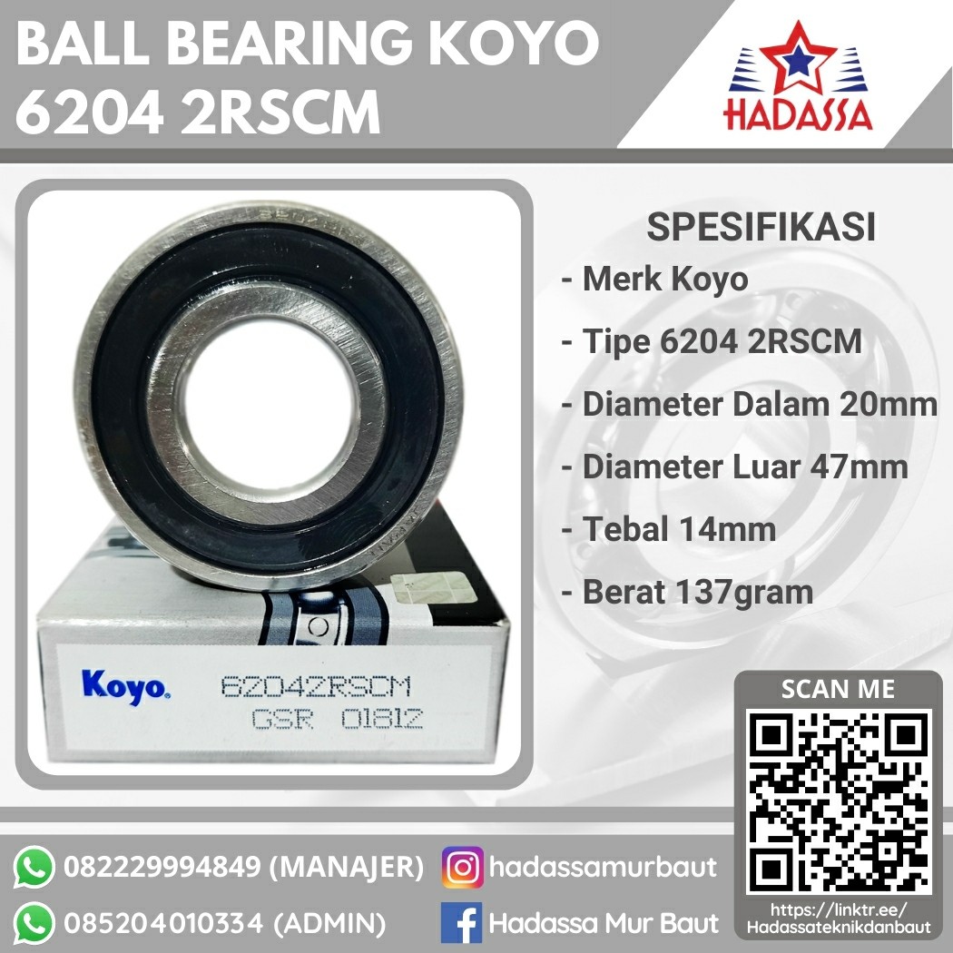 Ball Bearing Koyo 6204 2RSCM