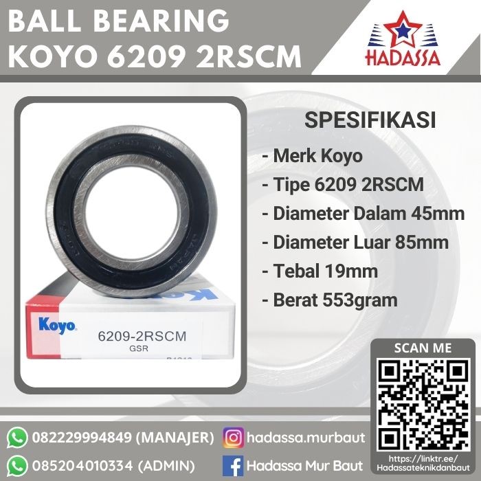 Ball Bearing Koyo 6209 2RSCM