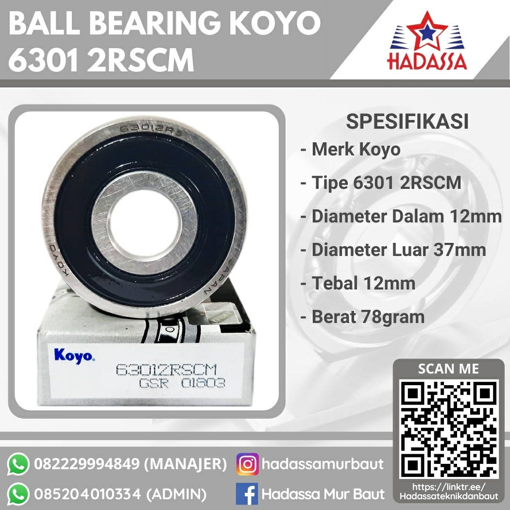 Ball Bearing Koyo 6301 2RSCM