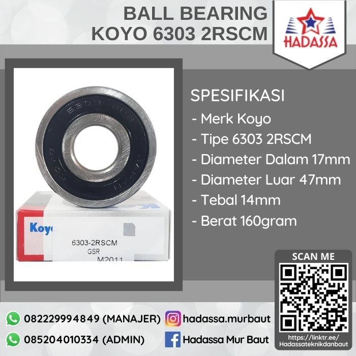 Ball Bearing Koyo 6303 2RSCM