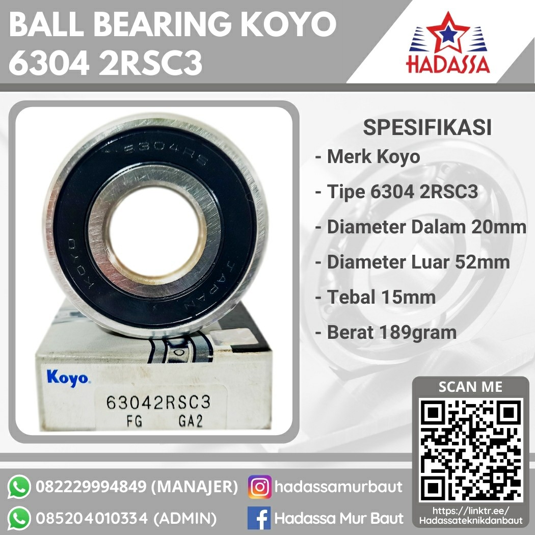 Ball Bearing Koyo 6304 2RSC3