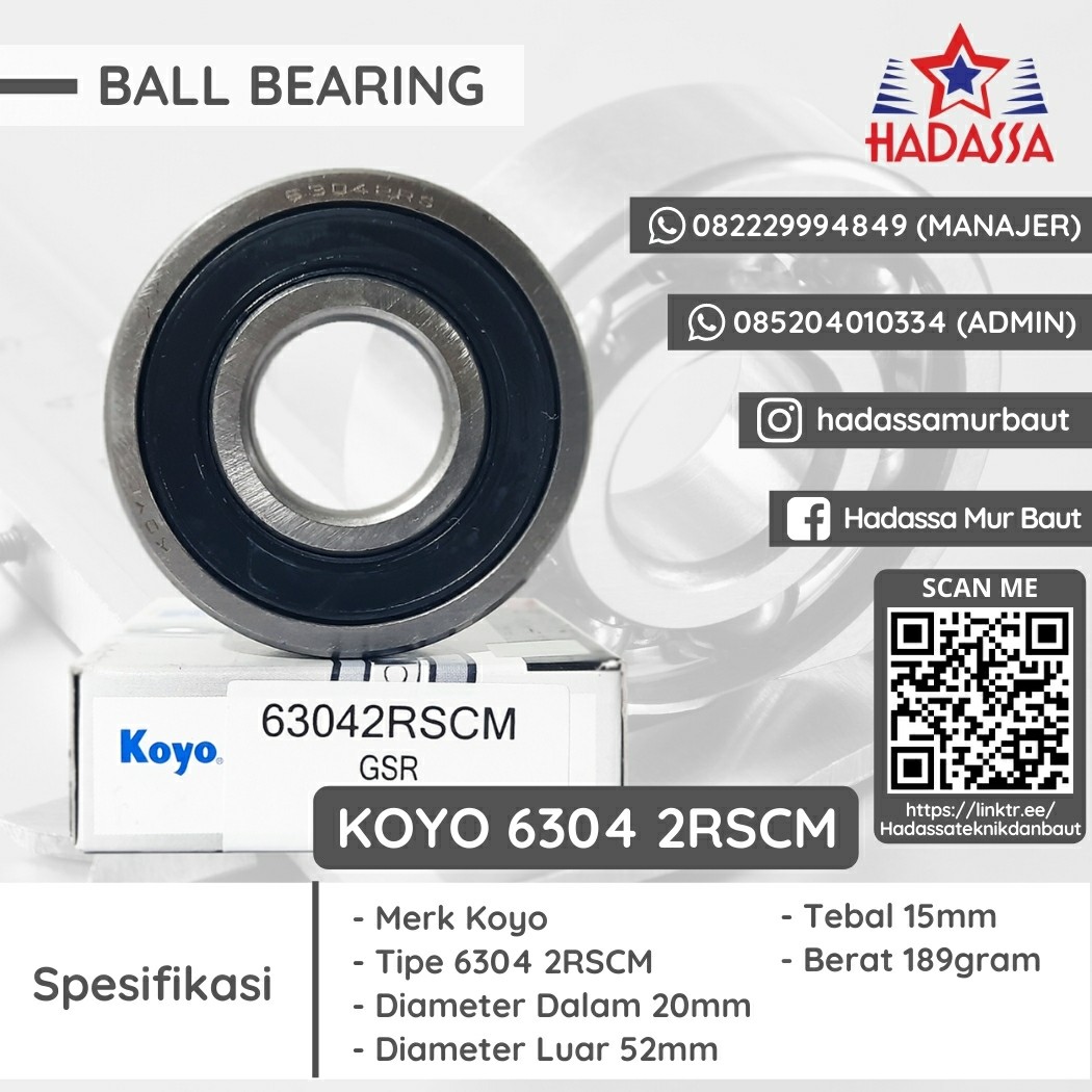 Ball Bearing Koyo 6304 2RSCM