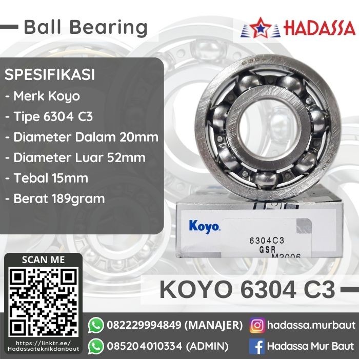 Ball Bearing Koyo 6304 C3