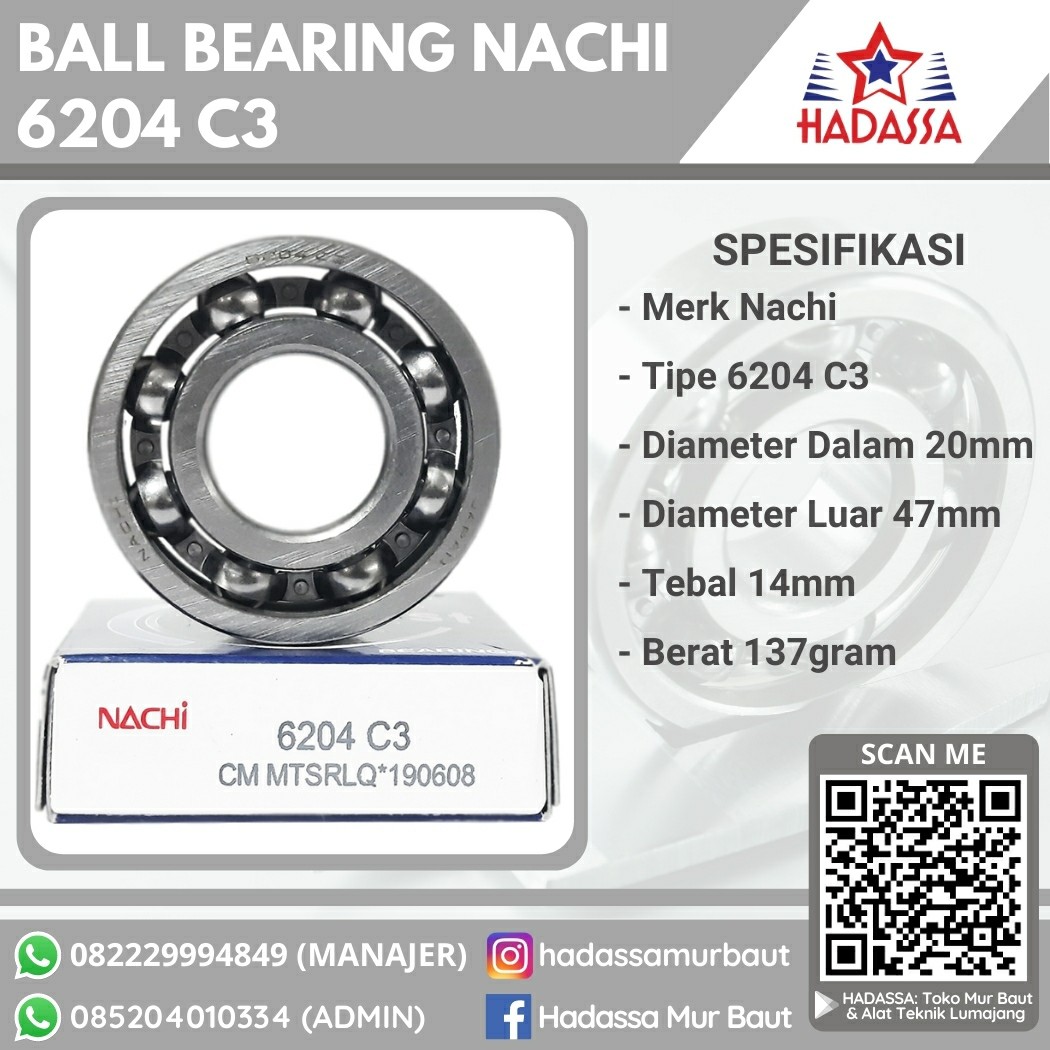 Ball Bearing Nachi 6204 C3