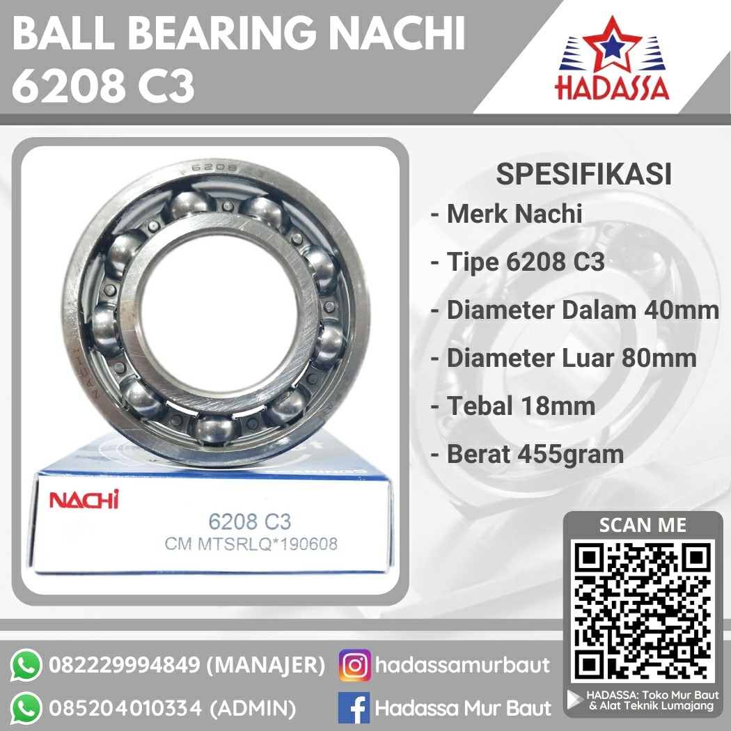 Ball Bearing Nachi 6208 C3